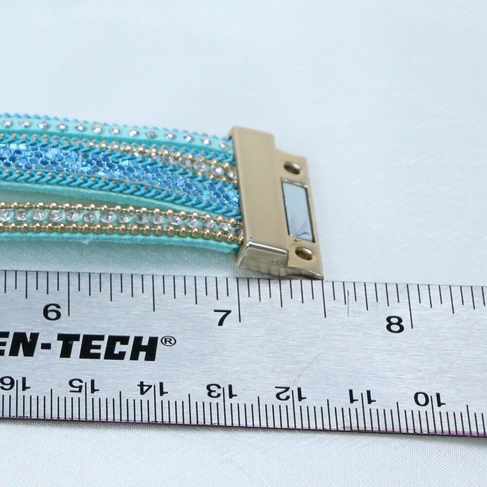 Blue Rhinestone Multi-Strand Wrap Bracelet | Gold Tone Accents - Picture 5 of 5